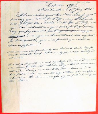 Draft letter, Abraham Wendell to unidentified lightkeeper, 12 Jan 1841