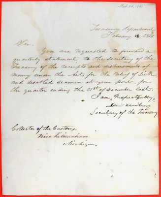 Letter, Levi Woodbury, Treasury Department, 24 February 1841