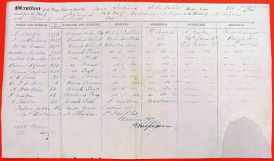 Manifest, Brig Indiana,  27 April 1841