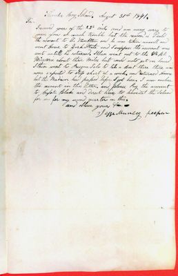 Jesse Muncey to Abraham Wendell, letter, 31 August 1841