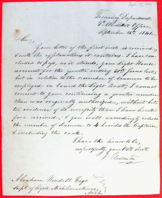 Letter, Stephen Pleasonton to Abraham Wendell, 15 September 1841