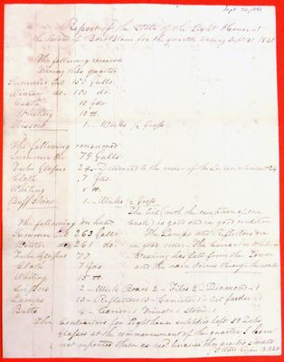 Report of the State of Bois Blanc Island Lighthouse, 3rd Quarter 1841