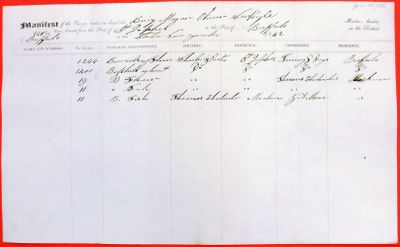 Manifest, schooner Major Oliver, 28 June 1842