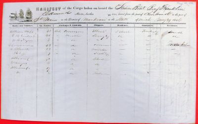 Manifest, steamboat Benjamin Franklin, 29 May 1846