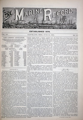 Marine Record (Cleveland, OH), 16 Jun 1892