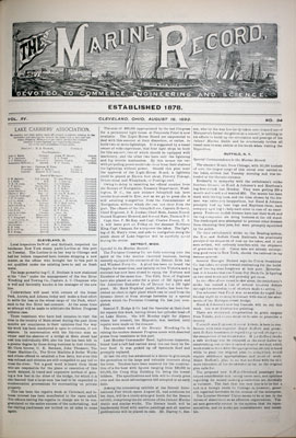 Marine Record (Cleveland, OH), 18 Aug 1892