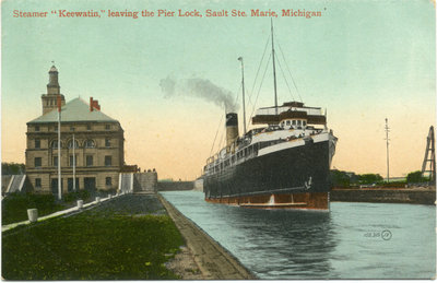 Steemer &quot;Keewatin,&quot; leaving the Pier Lock, Sault Ste. Marie, Michigan.