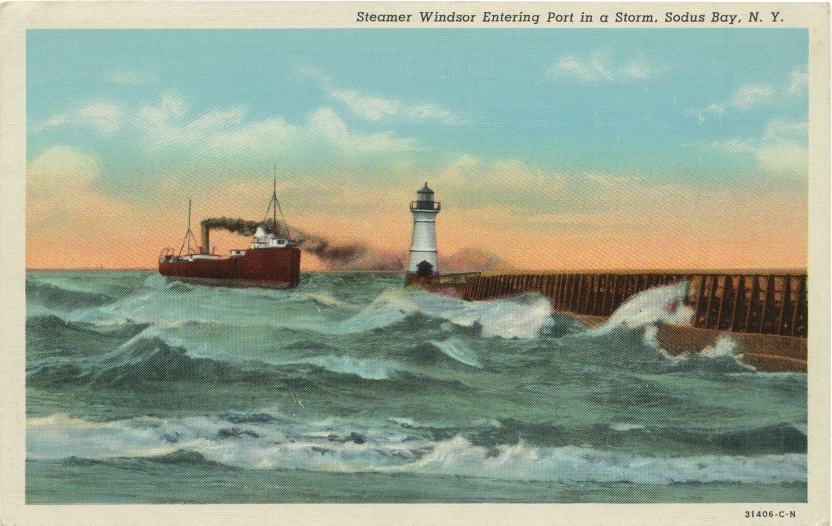 Steamer Windsor Entering Port in a Storm, Sodus Bay, N.Y.