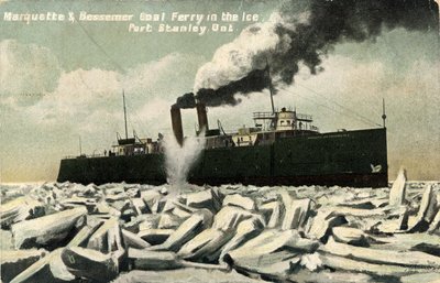 Marquette & Bessemer Coal Ferry in the Ice, Port Stanley, Ont.