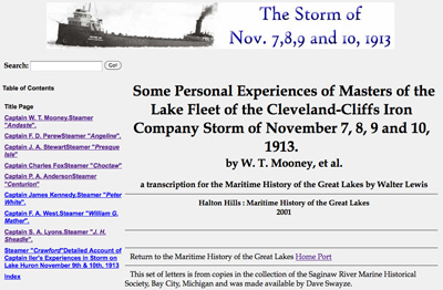 Some Personal Experiences of Masters of the Lake Fleet of the Cleveland-Cliffs Iron Company Storm of November 7, 8, 9 and 10, 1913